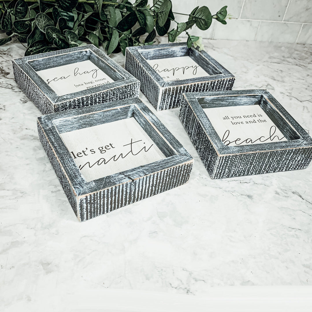 Love And Beach Wooden Sign 5x5 Beach House Wall Decor Distressed Gray Frame