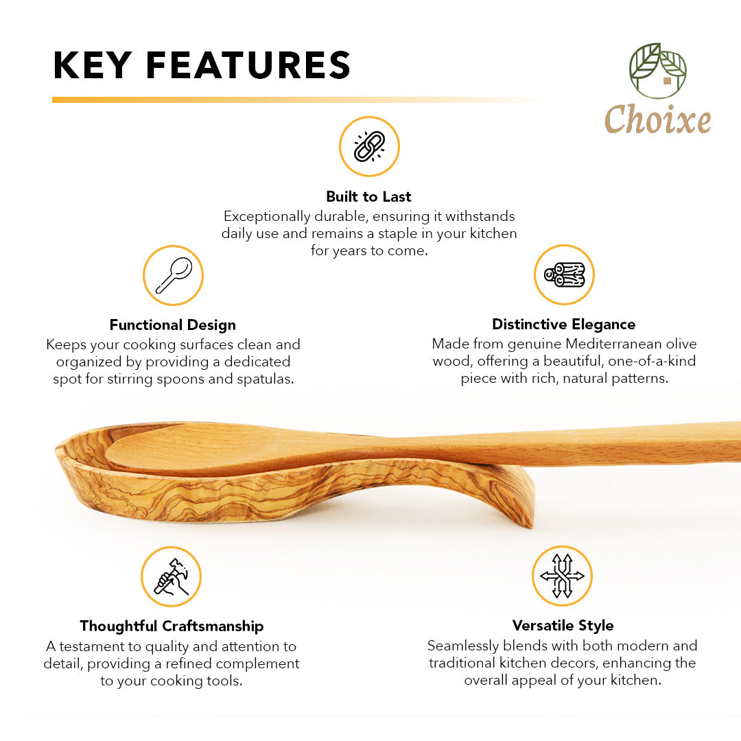 Olive Wood Spoon Rest Handmade Mediterranean Kitchen Countertop Utensil Holder