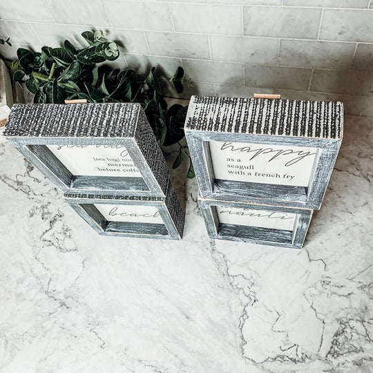 Love And Beach Wooden Sign 5x5 Beach House Wall Decor Distressed Gray Frame