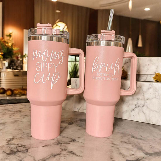 Mom's Sippy 40oz Insulated Tumbler - Pink Travel Cup With Straw Lid