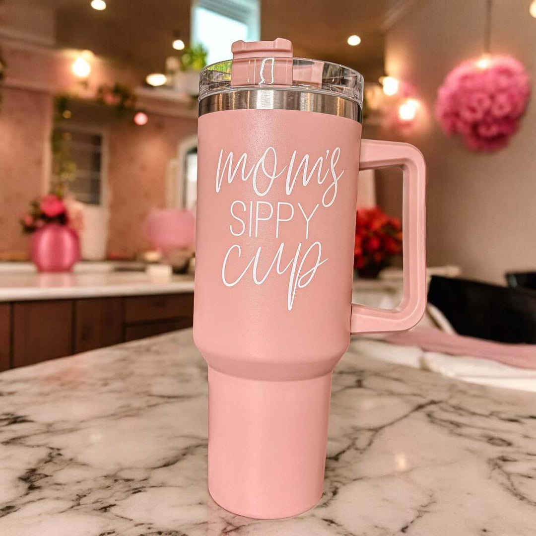 Mom's Sippy 40oz Insulated Tumbler - Pink Travel Cup With Straw Lid