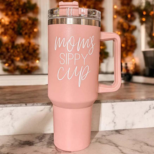 Mom's Sippy 40oz Insulated Tumbler - Pink Travel Cup With Straw Lid