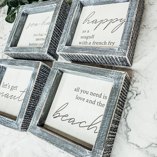 Love And Beach Wooden Sign 5x5 Beach House Wall Decor Distressed Gray Frame