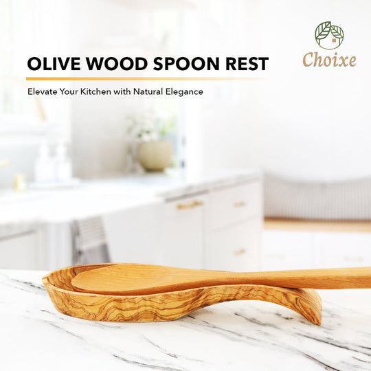 Olive Wood Spoon Rest Handmade Mediterranean Kitchen Countertop Utensil Holder