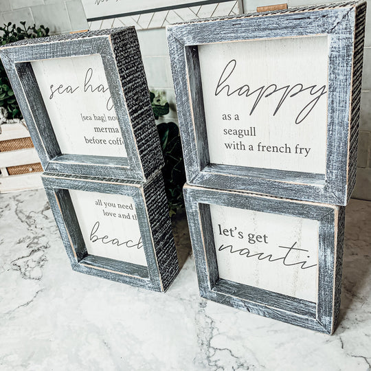 Love And Beach Wooden Sign 5x5 Beach House Wall Decor Distressed Gray Frame