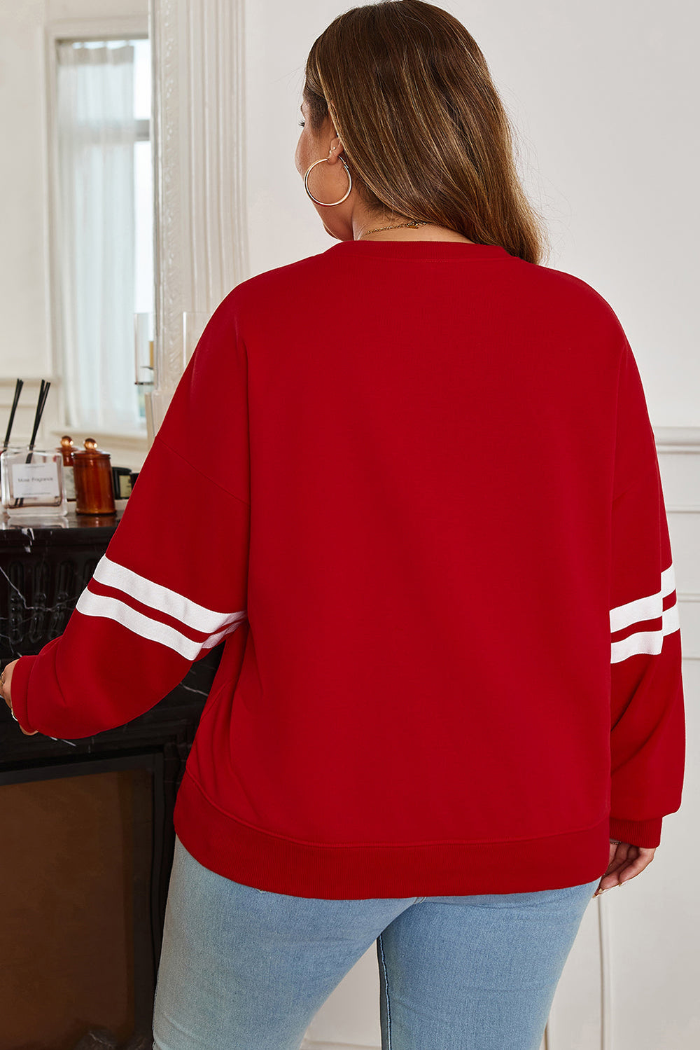 Plus Size Varsity Stripe Crew Neck Sweatshirt