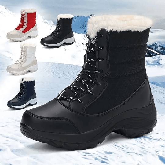 Women’s Waterproof Snow Boots – Warm Fur Platform Winter Shoes with Non-Slip Wedge Sole