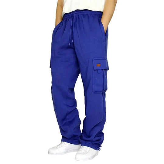 Men's Drawstring Cargo Pants – Loose Fit Wide-Leg Sweatpants