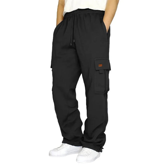 Men's Drawstring Cargo Pants – Loose Fit Wide-Leg Sweatpants