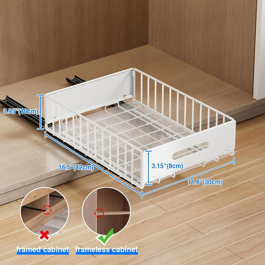 2 Pack Pull Out Cabinet Organizer, Slide Out Cabinet Drawers Peel and Stick Pull Out Drawers Heavy Duty Pull Out Shelf for Kitchen, Cupboard, Pantry, Bathroom