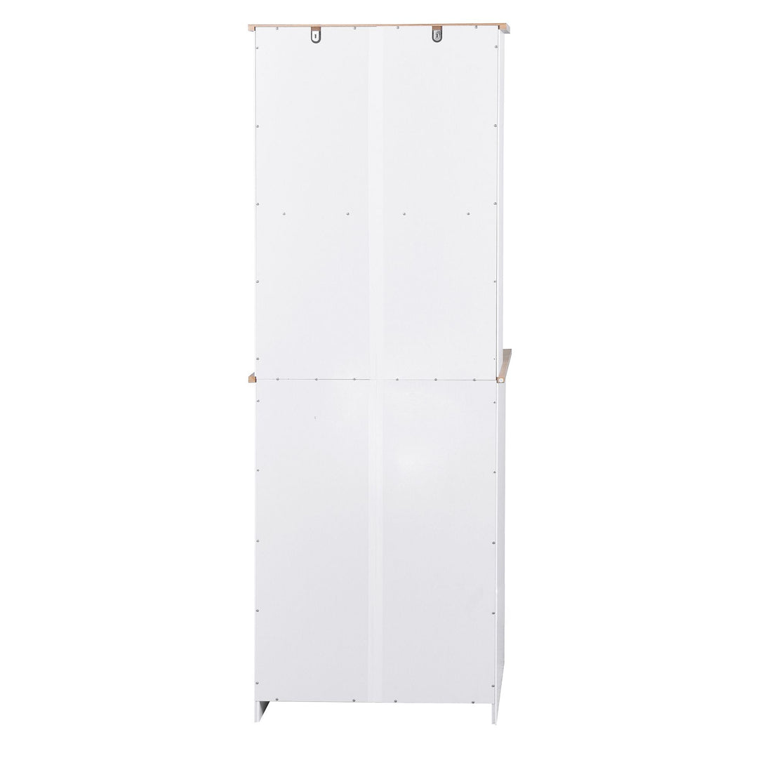 Wooden Kitchen Cabinet White Pantry Room Storage Microwave Cabinet with Framed Glass Doors and Drawer