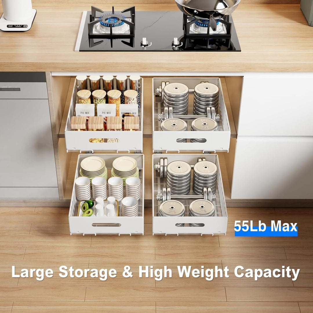 2 Pack Pull Out Cabinet Organizer, Slide Out Cabinet Drawers Peel and Stick Pull Out Drawers Heavy Duty Pull Out Shelf for Kitchen, Cupboard, Pantry, Bathroom