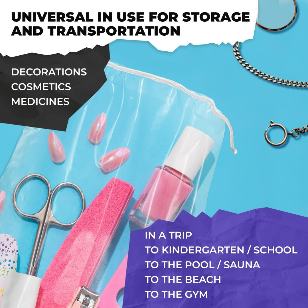 Clear Drawstring Bag, 5 x 8 Inches. Pack of 1000 Clear Plastic Drawstring Bags. 2 Mil Drawstring Clear Plastic Bags. Waterproof Clear Plastic Bags Drawstring for Cosmetics, Toiletries