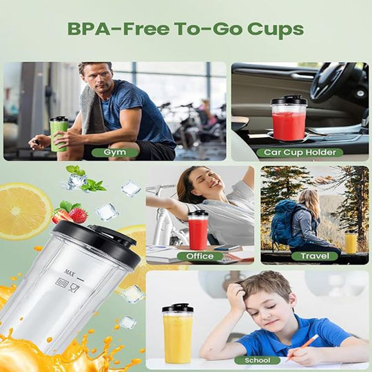 1200W Blender for Shakes and Smoothies, VEWIOR Personal Blender with 6 Blades, 22 oz * 2 B PA-F ree To-go Cups, 3 Mode Controls for Kitchen (Banned by A mazon)