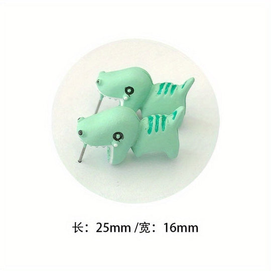 "Charming" 14-Piece Cute Animal Earrings Set - Dinosaur, Puppy & Whale Designs - Fun Clay Bite Jewelry Gift Piece Funny Gifts and Accessories