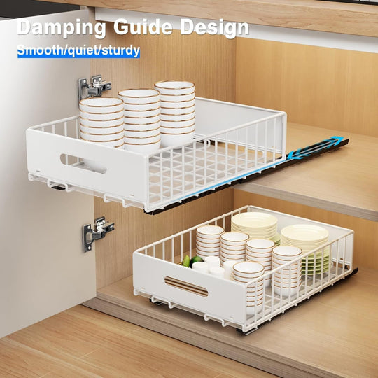 2 Pack Pull Out Cabinet Organizer, Slide Out Cabinet Drawers Peel and Stick Pull Out Drawers Heavy Duty Pull Out Shelf for Kitchen, Cupboard, Pantry, Bathroom
