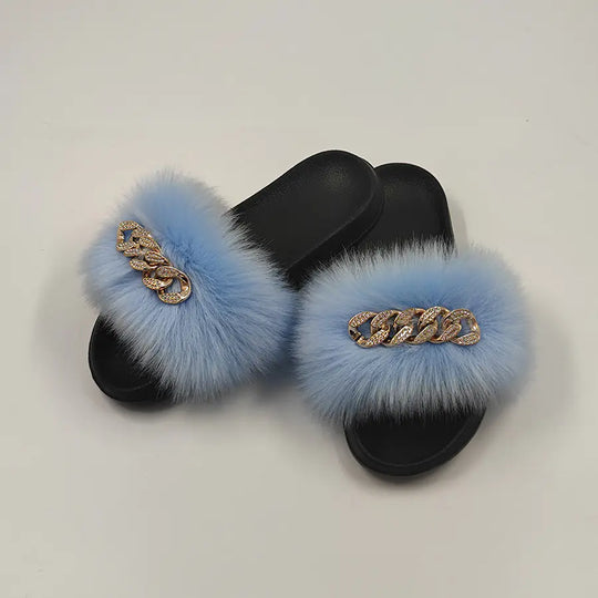 Plush Imitation Fox Fur Flip Flops Fashion Slippers