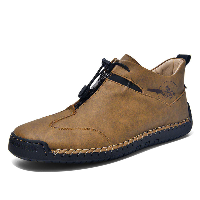 Casual Men's Leather Shoes Travel Middle-aged Doudou Light And Comfortable