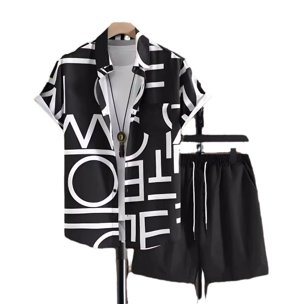 Black And White Striped Hawaiian Men's Shorts Sets