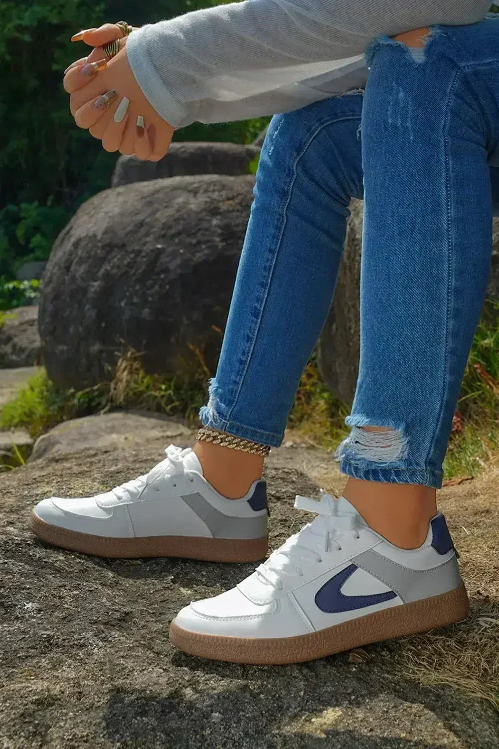 Navy Blue Sneakers - PU Leather Lace-Ups - Wholesale Comfort Shoes