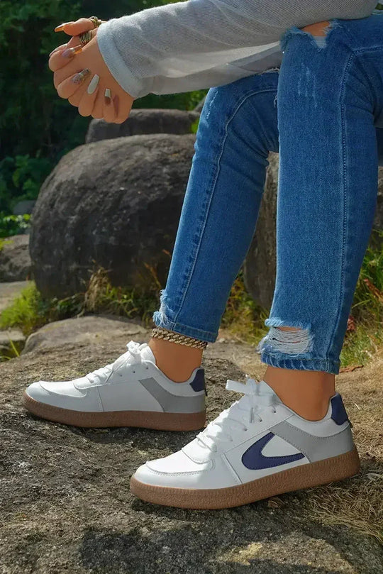 Navy Blue Sneakers - PU Leather Lace-Ups - Wholesale Comfort Shoes