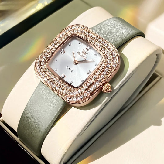 Women's Square Leather Quartz Watch Waterproof Elegant