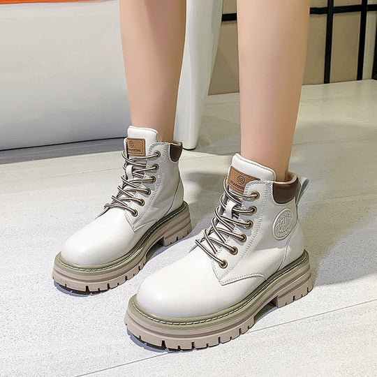 Genuine Leather Elevator Martin Boots Women's Thick Bottom All-matching