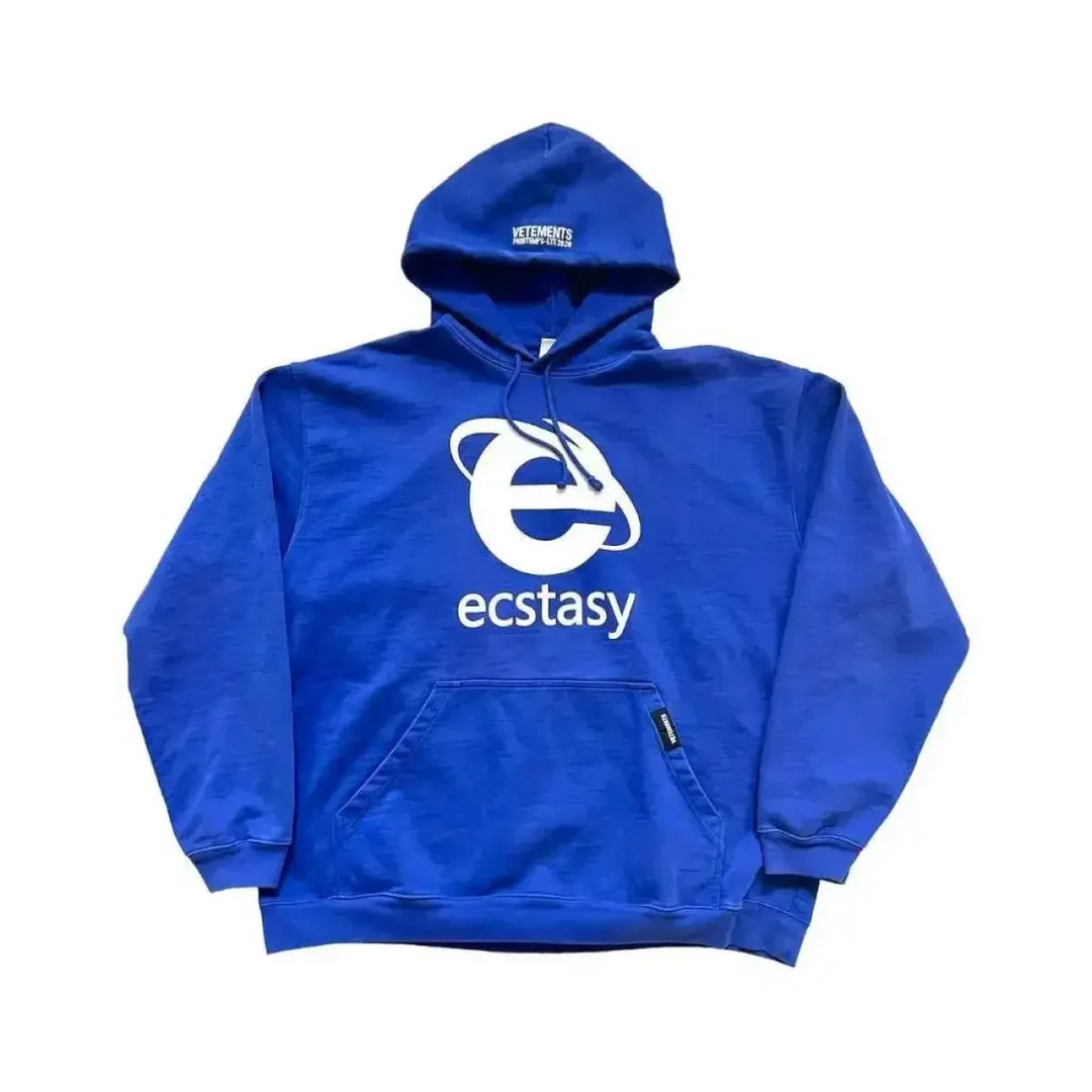 Ecstasy Print Oversized Hoodie - Harajuku Streetwear Pullover for Men & Women