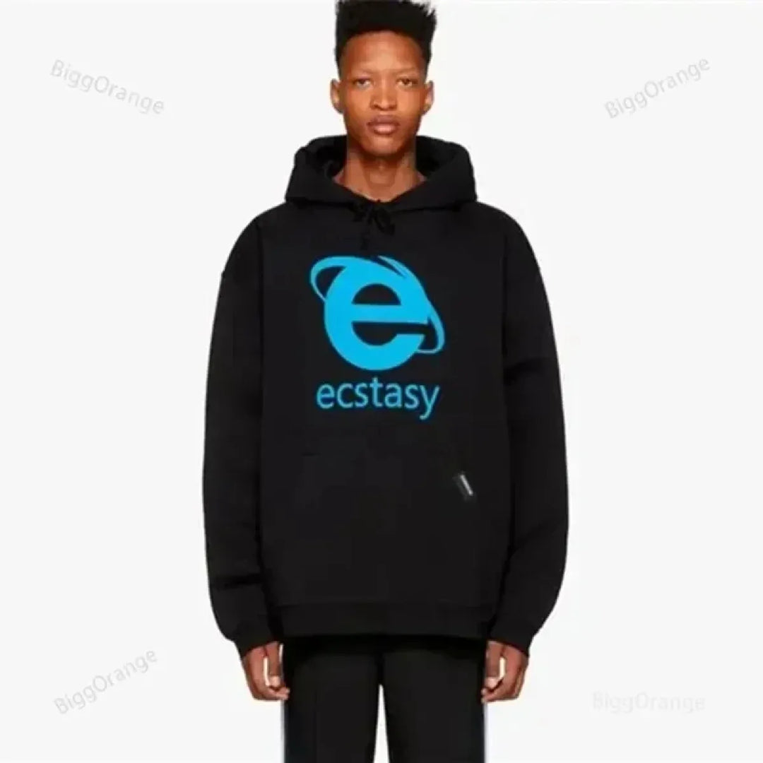 Ecstasy Print Oversized Hoodie - Harajuku Streetwear Pullover for Men & Women