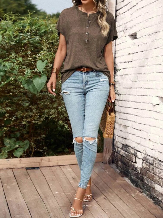 Half Button Short Sleeve Top