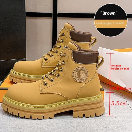 Genuine Leather Elevator Martin Boots Women's Thick Bottom All-matching