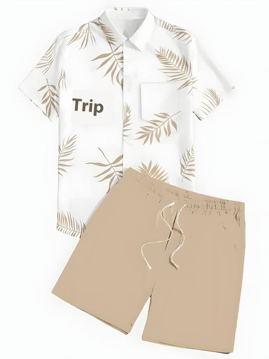 Black And White Striped Hawaiian Men's Shorts Sets