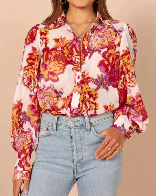 BTFBM Women's Boho V-Neck Button-Down Blouse
