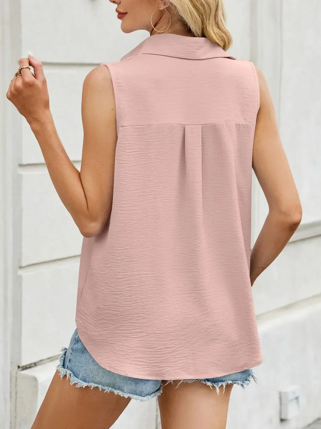 Button Down Collared Neck Tank