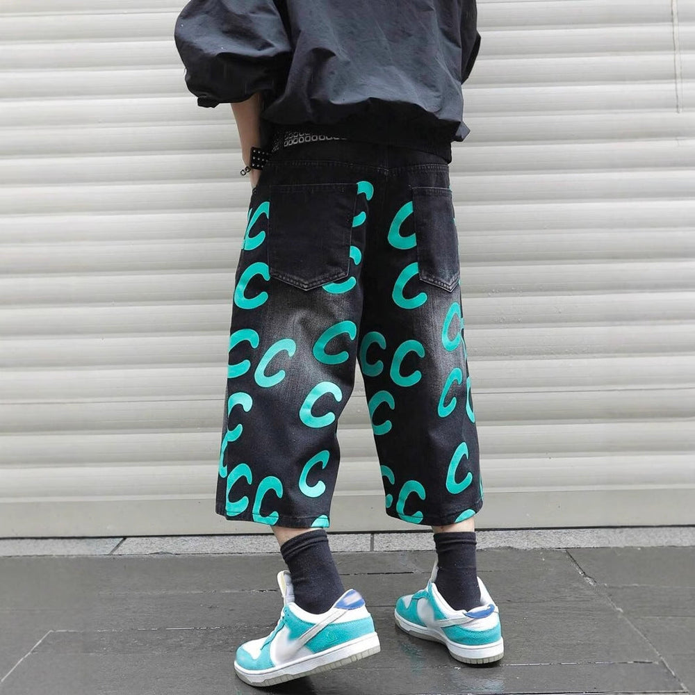 Loose Casual Straight-leg Black Denim Shorts