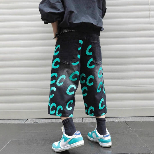 Loose Casual Straight-leg Black Denim Shorts