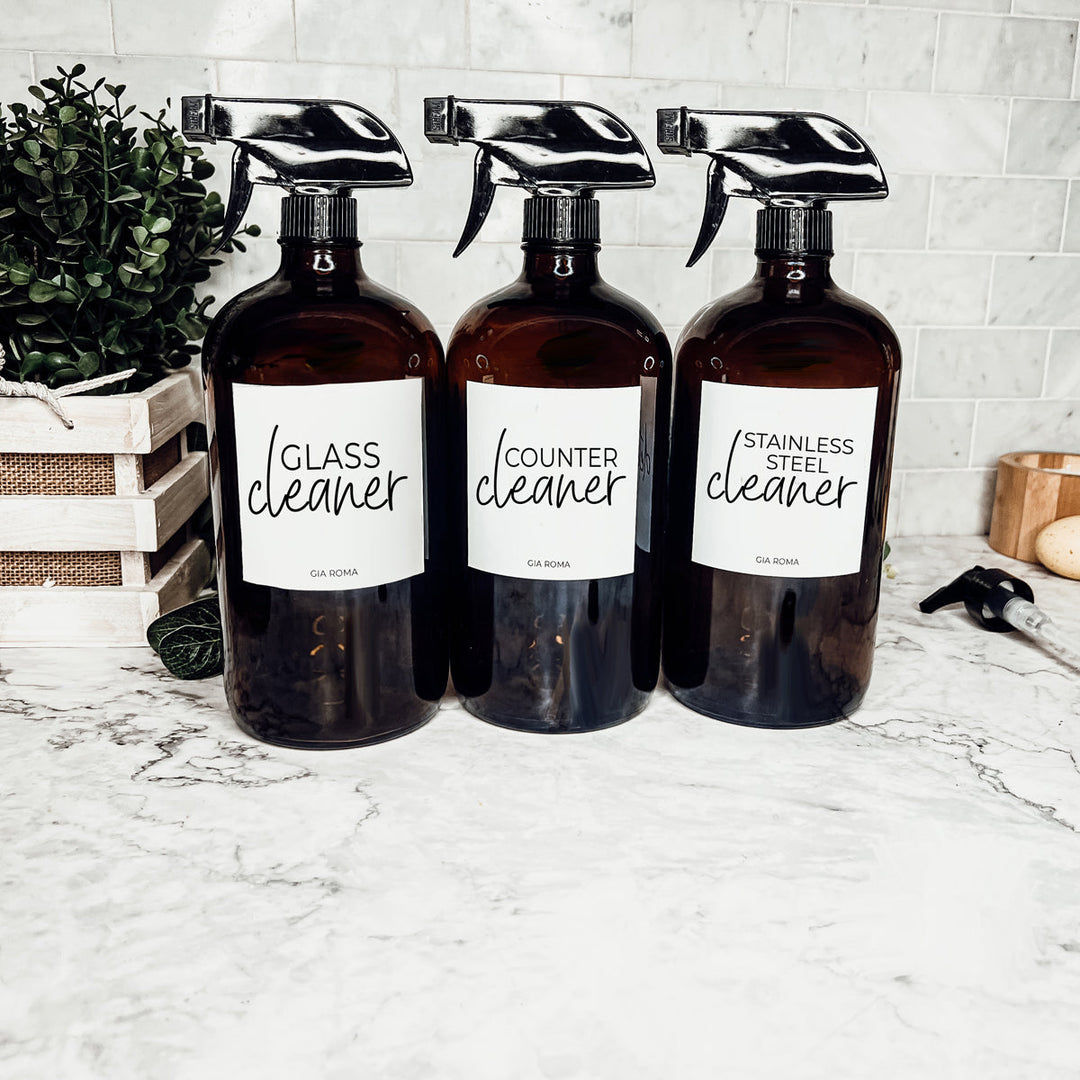 32 Oz Amber Glass Reusable Dispenser Bottle For Soap Laundry Mouthwash Refillable Pump Included