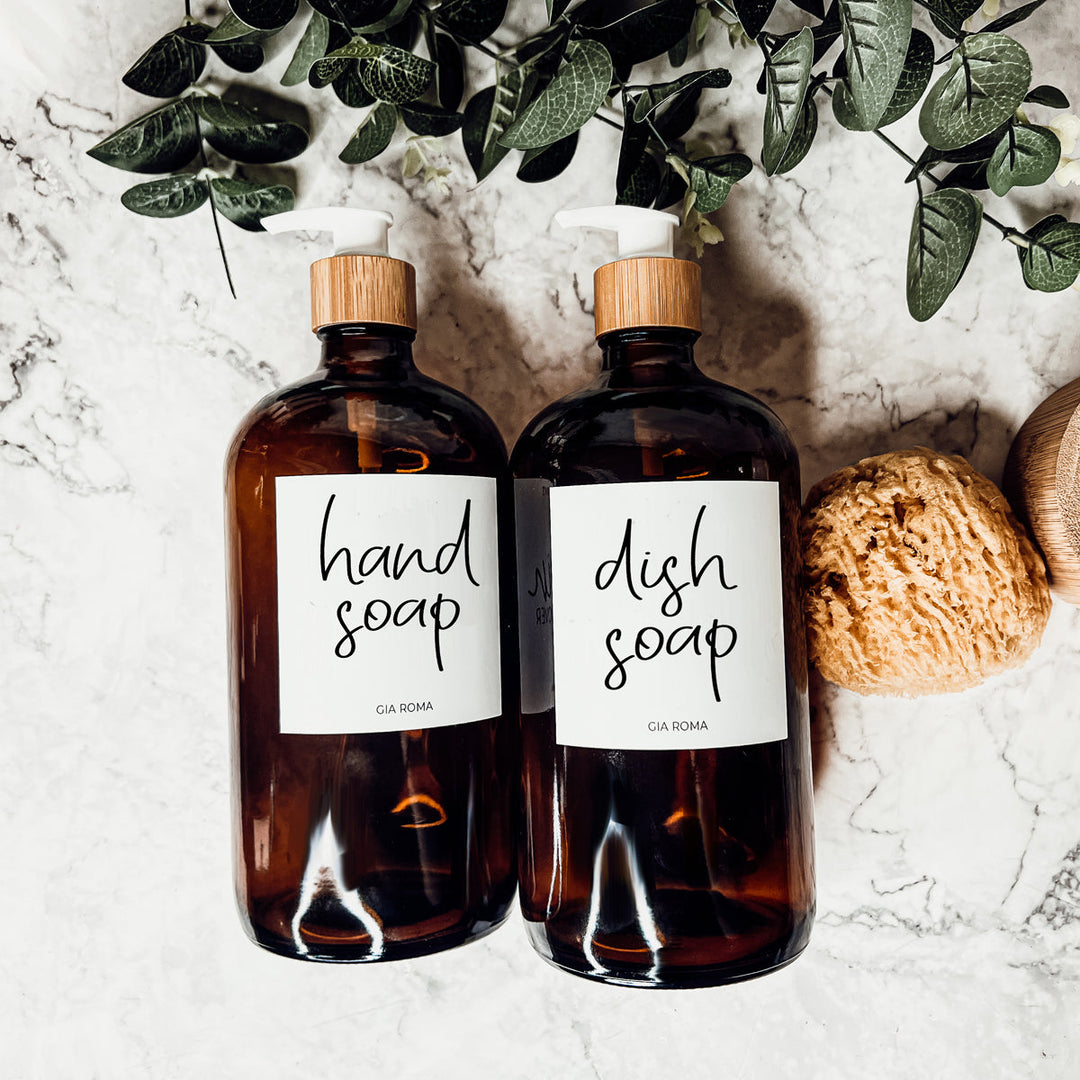 32 Oz Amber Glass Reusable Dispenser Bottle For Soap Laundry Mouthwash Refillable Pump Included