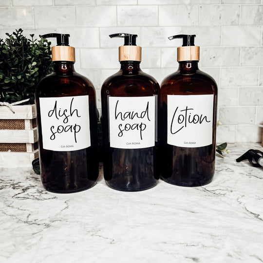 32 Oz Amber Glass Reusable Dispenser Bottle For Soap Laundry Mouthwash Refillable Pump Included