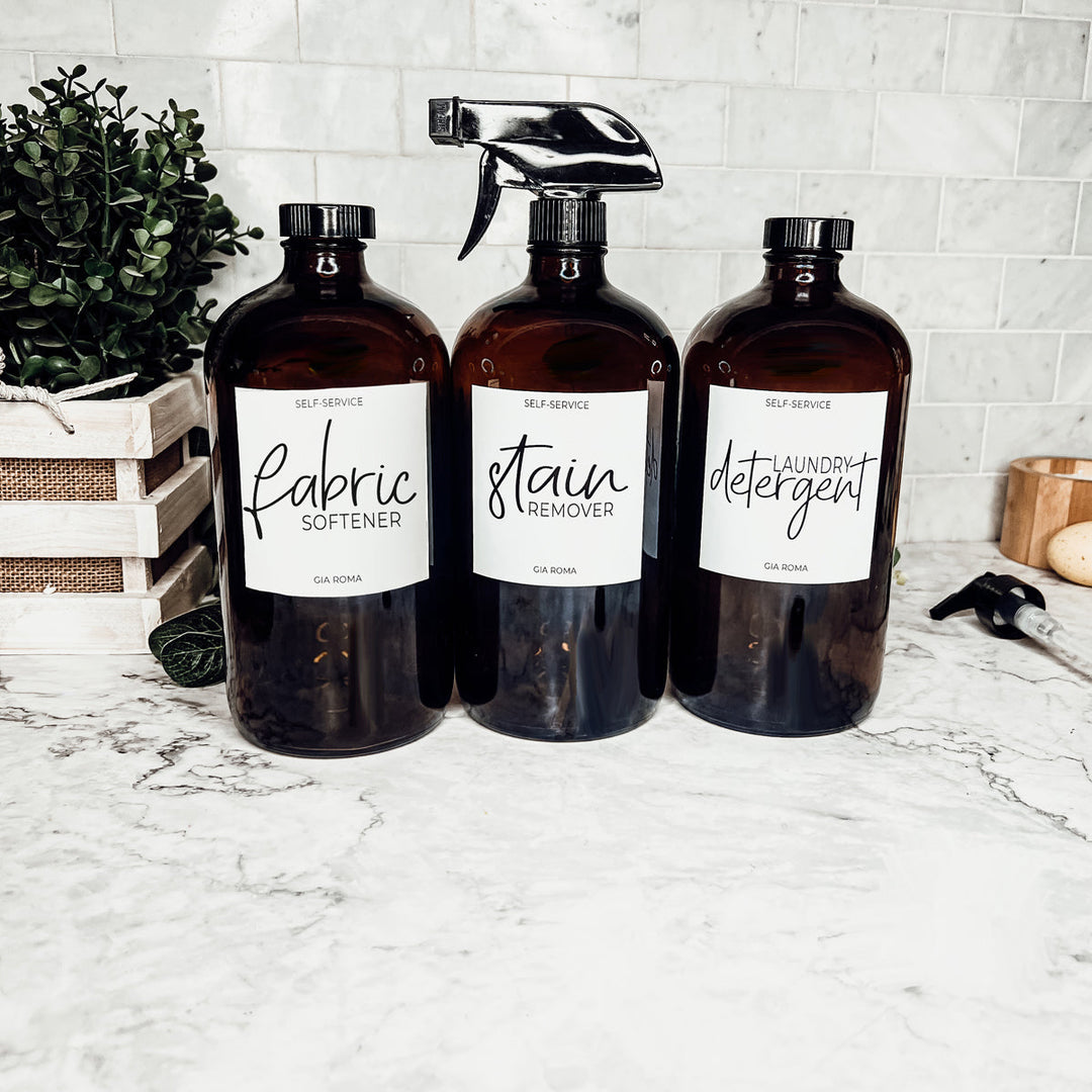 32 Oz Amber Glass Reusable Dispenser Bottle For Soap Laundry Mouthwash Refillable Pump Included