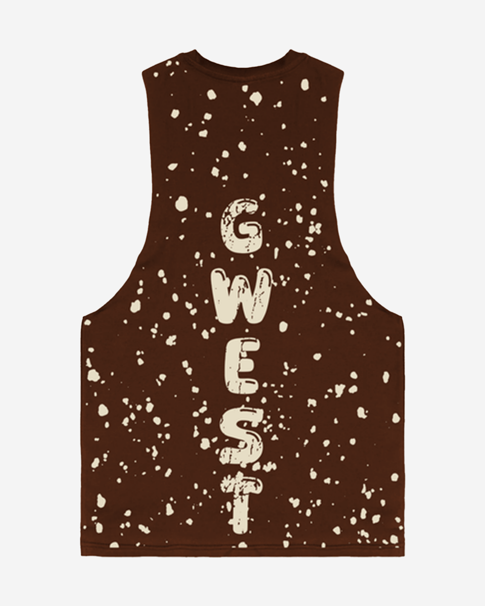 G  WEST LOGO MENS BROWN TANKS