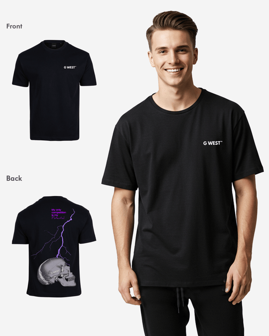 G-West G West Oversized Lighting Skull T-Shirt Mens