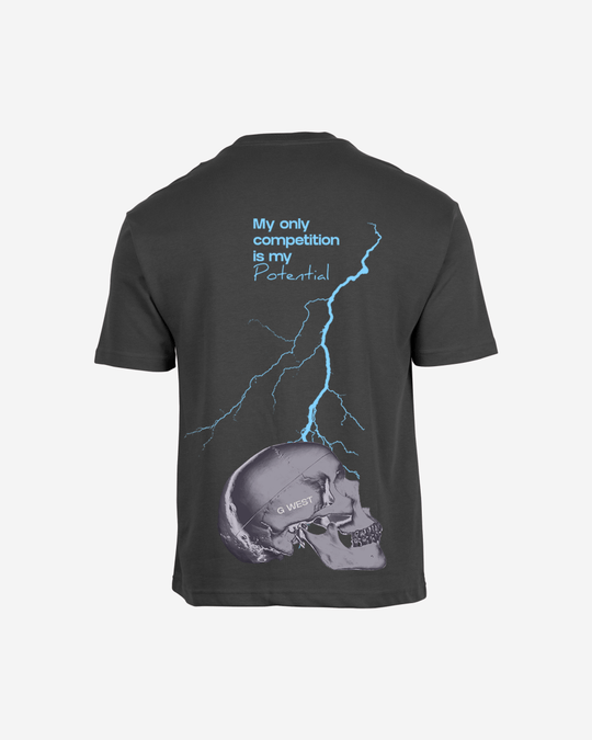 G-West G West Oversized Lighting Skull T-Shirt Mens