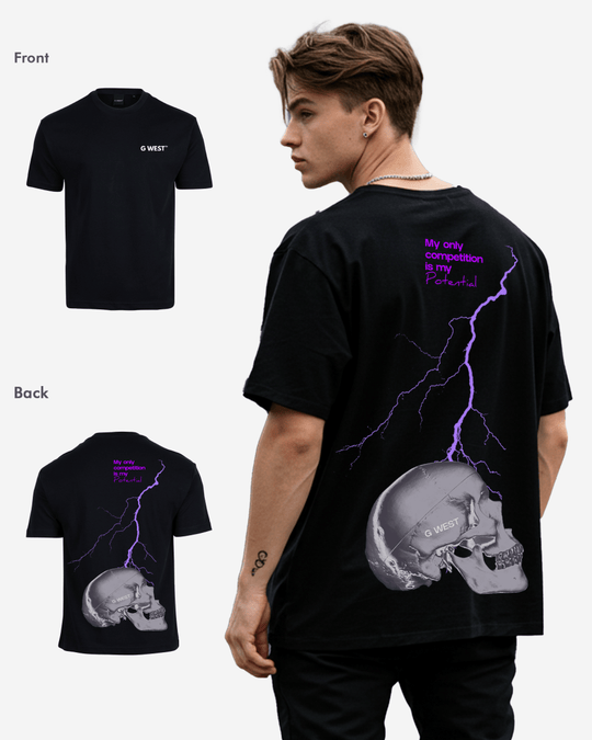 G-West G West Oversized Lighting Skull T-Shirt Mens