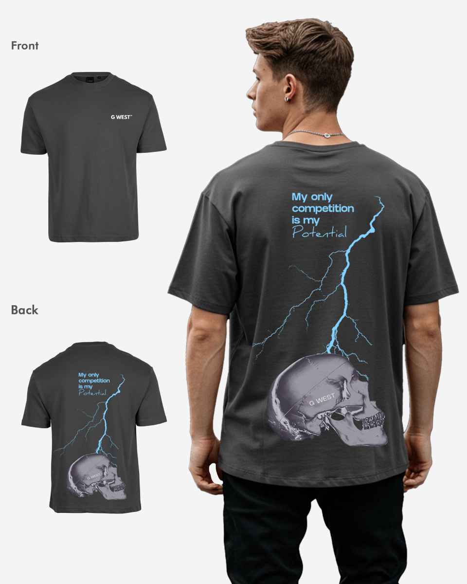 G-West G West Oversized Lighting Skull T-Shirt Mens