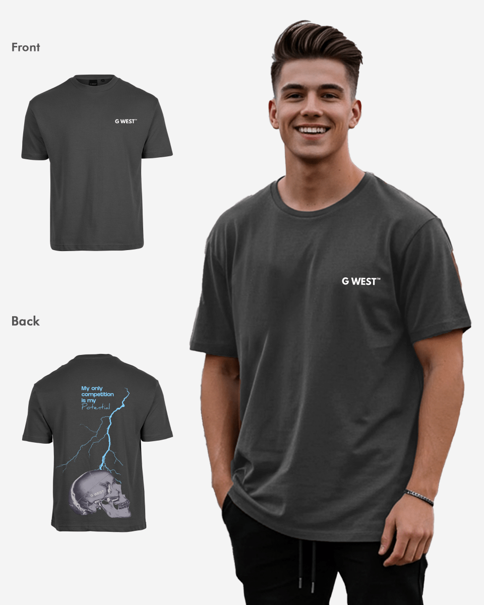 G-West G West Oversized Lighting Skull T-Shirt Mens