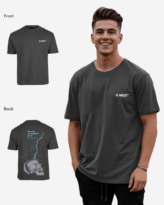 G-West G West Oversized Lighting Skull T-Shirt Mens