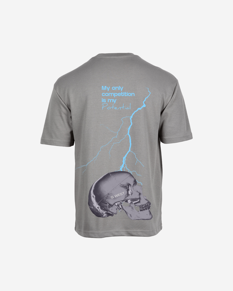 G-West G West Oversized Lighting Skull T-Shirt Mens