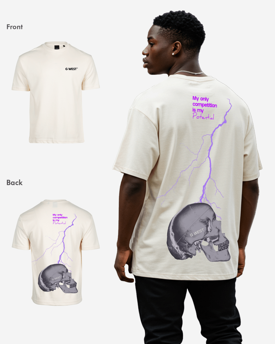 G-West G West Oversized Lighting Skull T-Shirt Mens