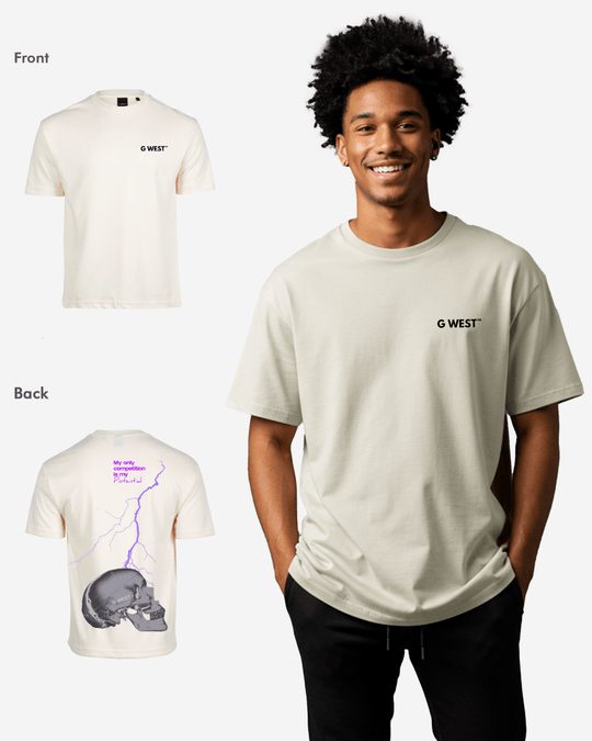 G-West G West Oversized Lighting Skull T-Shirt Mens